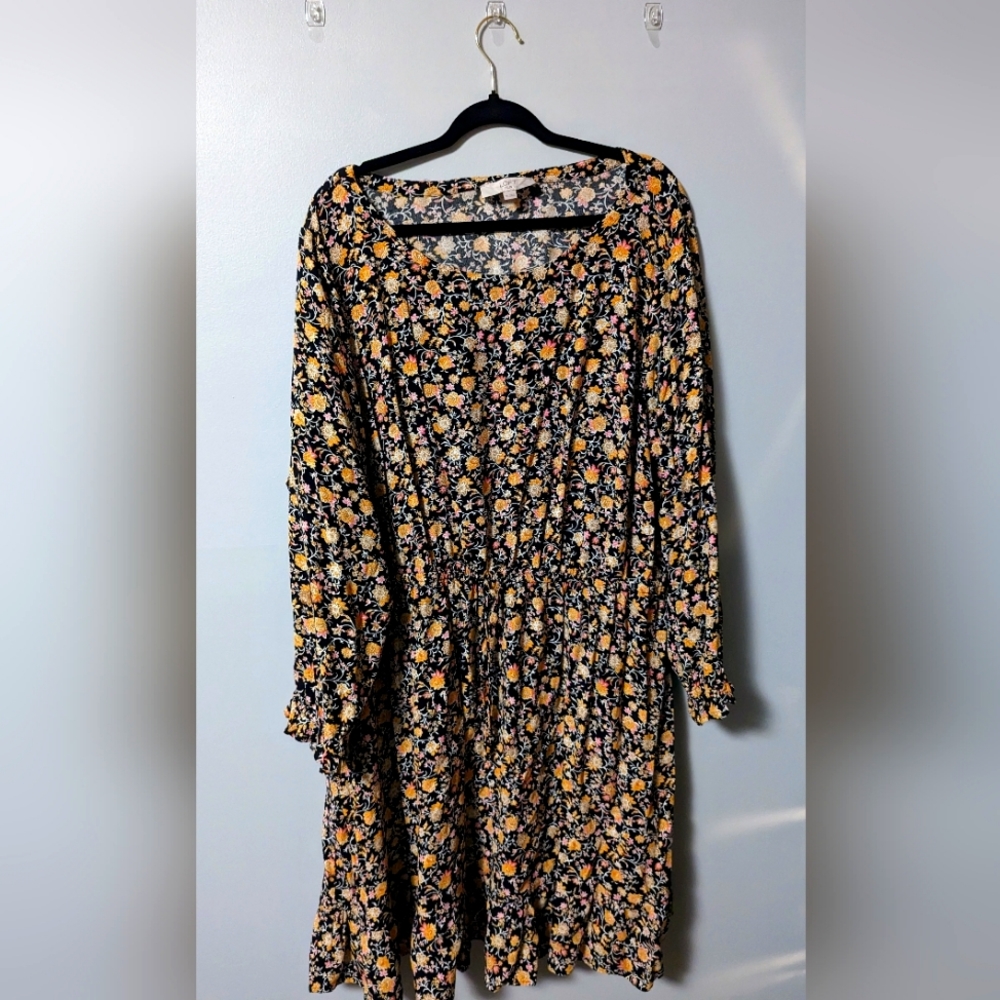 LOFT Sz. 24 blk/Floral print long sleeve dress